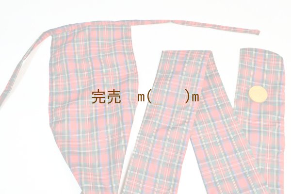 画像1: 弓袋　雨用　赤チェック　袋付